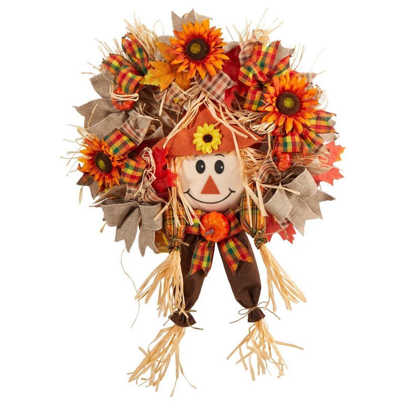 30-Inch Fall Artificial Wreath with Sunflowers and Pumpkins