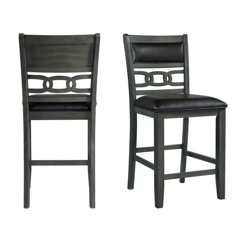 Transitional Taylor Faux Leather Upholstered Counter Stools in Black and Gray