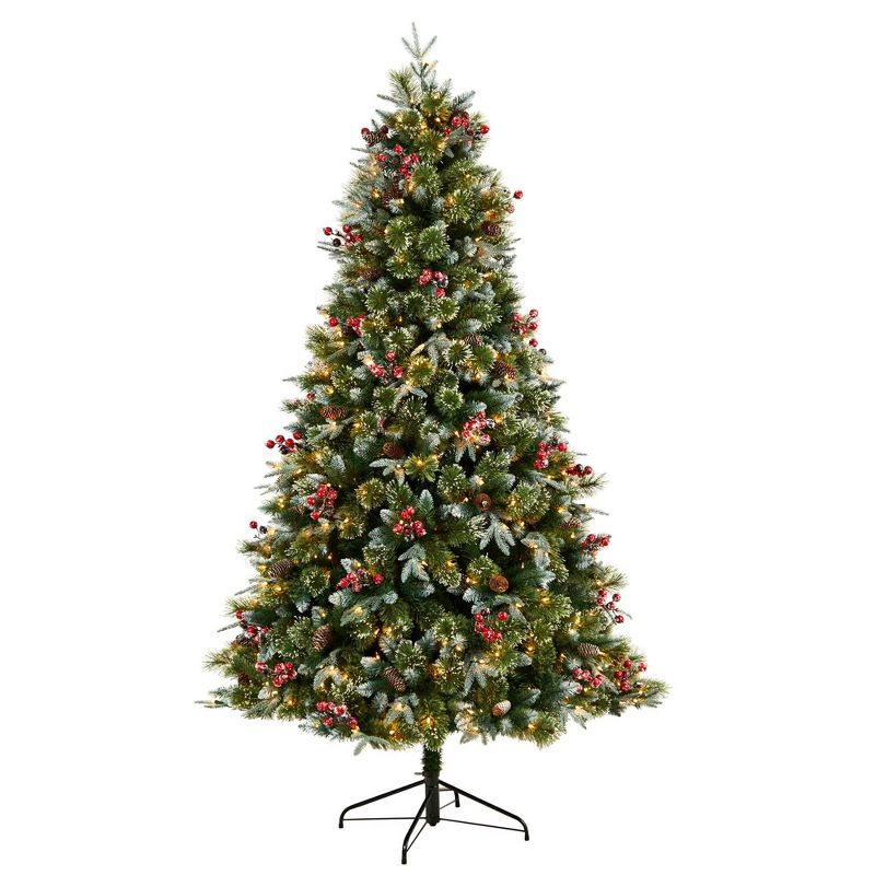 7.5' Snow Tipped Aspen Spruce Prelit LED Christmas Tree with Berries and Pinecones