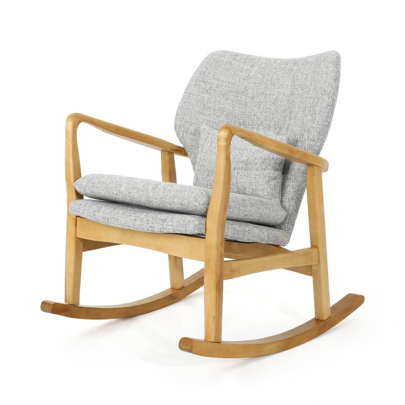 Balen Mid-Century Modern Light Gray Tweed Birch Rocking Chair