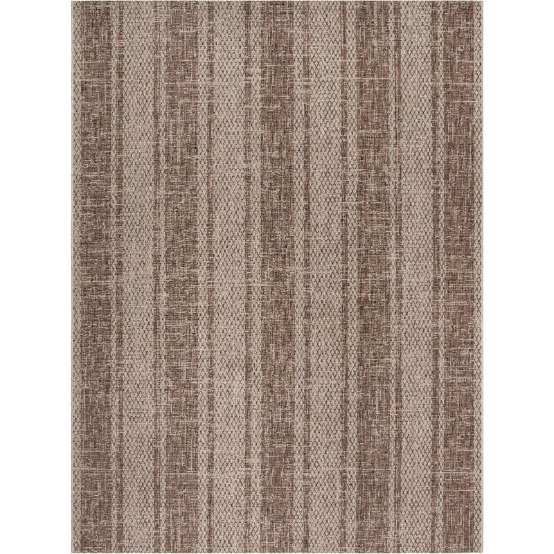 Light Beige and Brown 8' x 10' Synthetic Non-slip Rectangular Rug