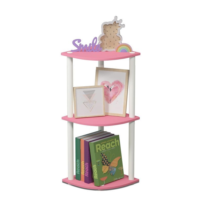 Pink and White 3-Tier Corner Wood Display Rack