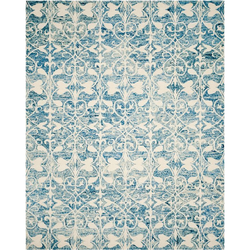 Off-White and Blue Hand-Tufted Wool 8' x 10' Area Rug