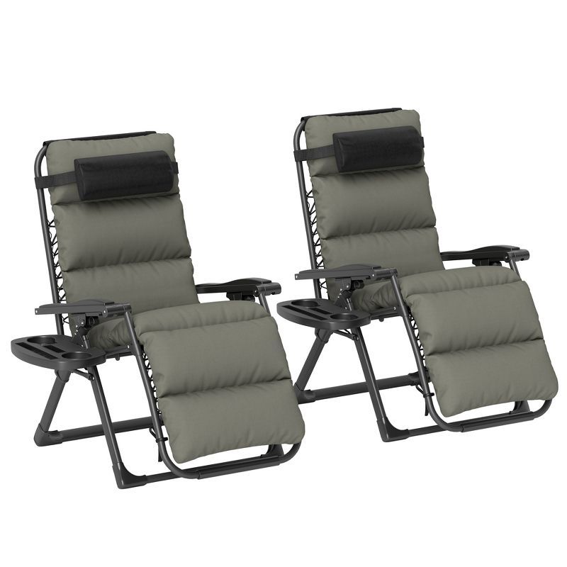 Gray Steel Zero Gravity Outdoor Lounge Chairs with Cushions and Tray