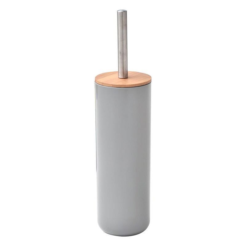 Gray Bamboo Top Toilet Brush Holder with Aluminum Handle