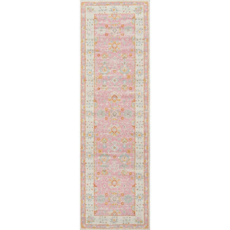 Pink and Blue Handmade Wool Medallion Runner Rug