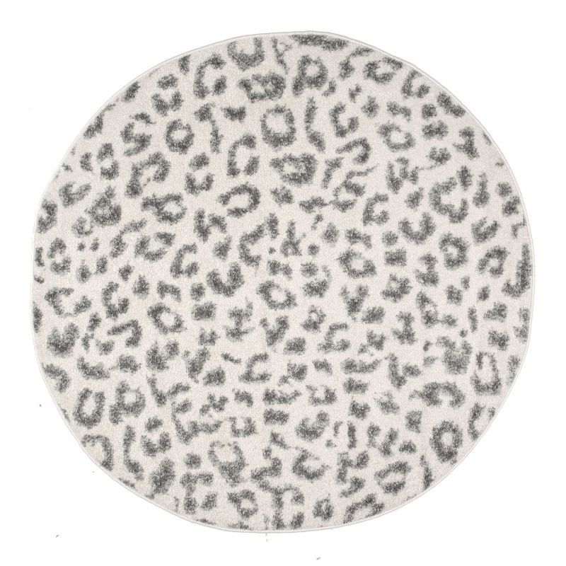 Gray and Off-White Round Tufted Oriental Area Rug