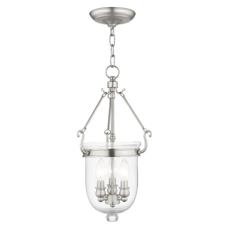 Elegant Brushed Nickel 3-Light Indoor/Outdoor Glass Jar Chandelier