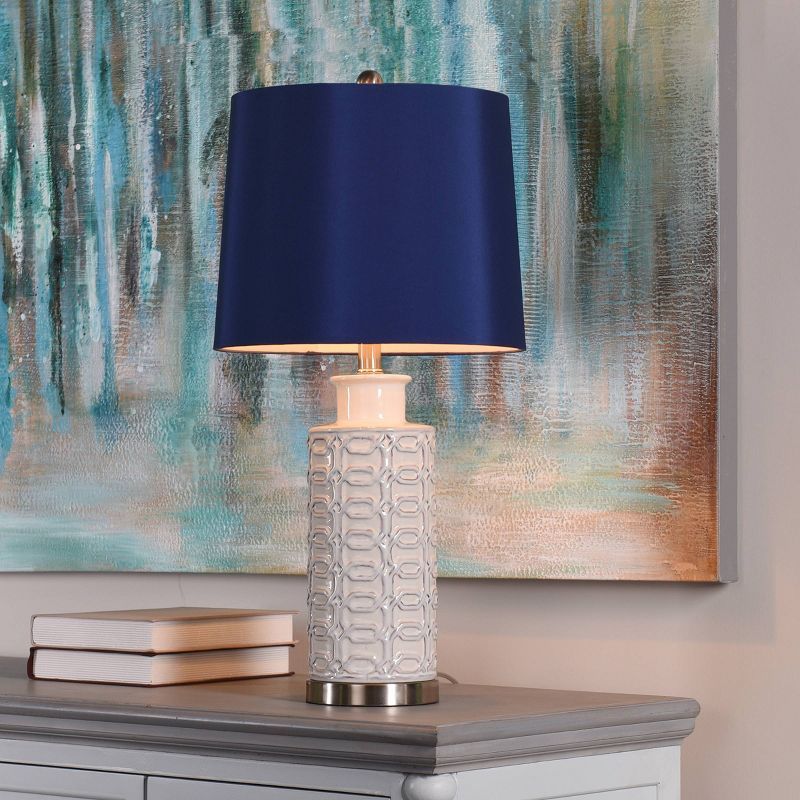 Blue and Cream Ceramic Table Lamp with Steel Accents