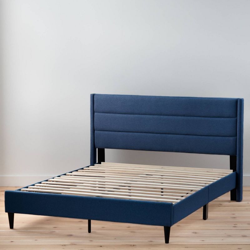 Amelia Blue Upholstered Full Platform Bed with Tufted Headboard