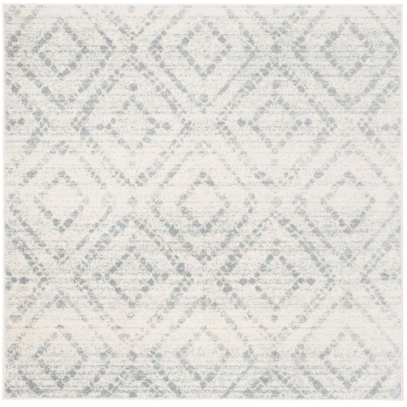 Ivory and Light Blue Geometric Square Area Rug