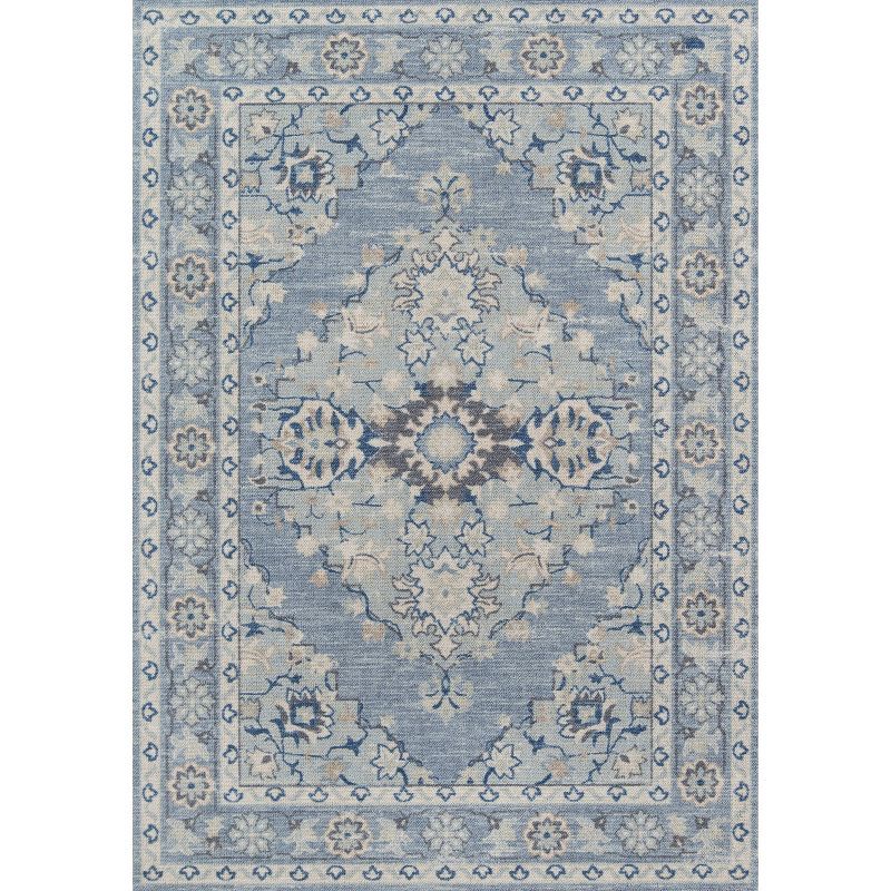 Anatolia Soft Medallion Blue Wool-Blend Runner Rug 2'3" x 7'6"