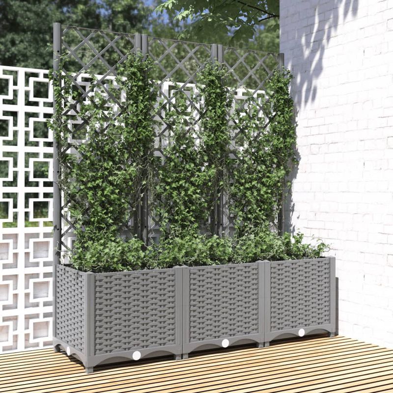 Light Gray Polypropylene Garden Planter with Trellis, 47.2" x 15.7" x 53.5"