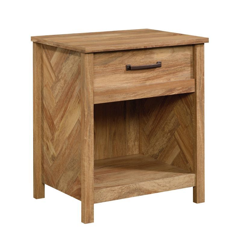 Sindoori Mango Engineered Wood Nightstand with Herringbone Pattern