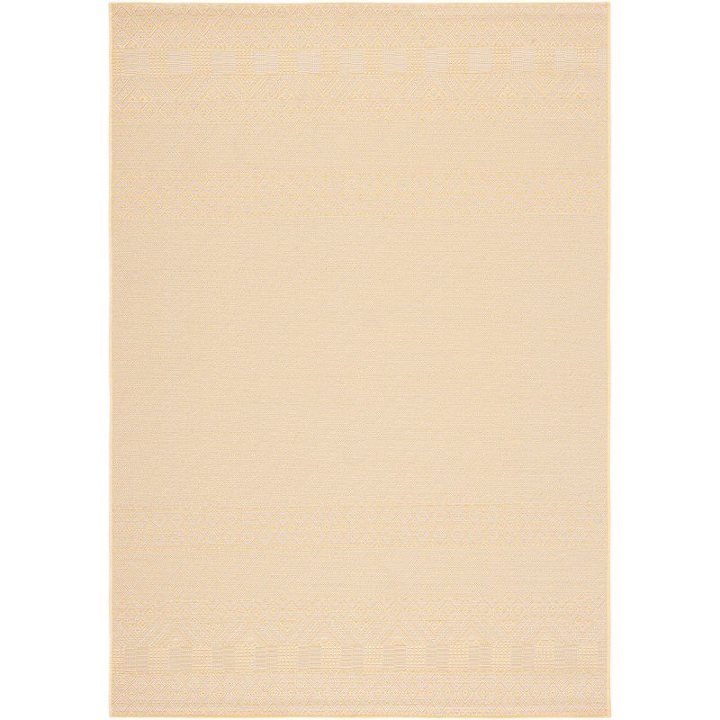 Gold and Beige Rectangular Synthetic Indoor/Outdoor Rug