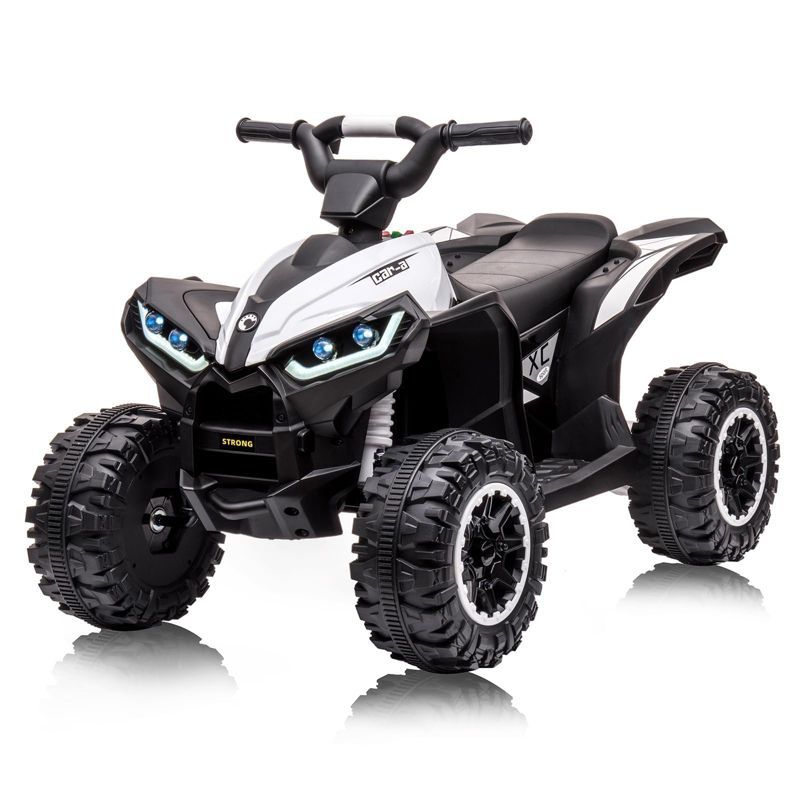 Kids Black and White 12V Electric Quad with LED Lights