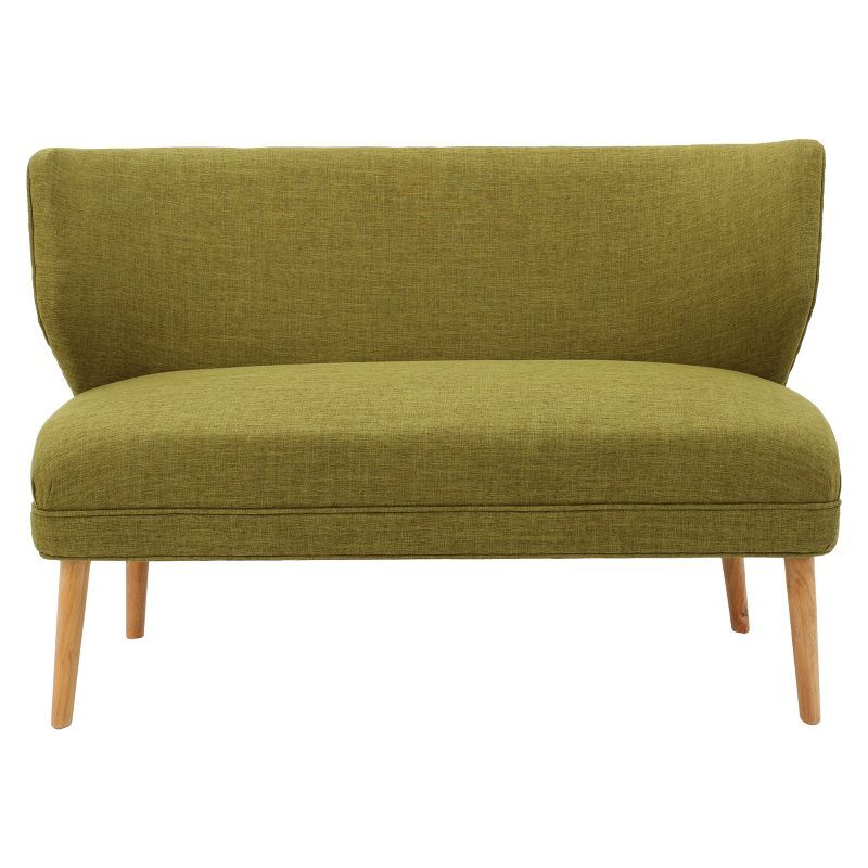 Green Cotton Blend Armless Settee with Wood Legs