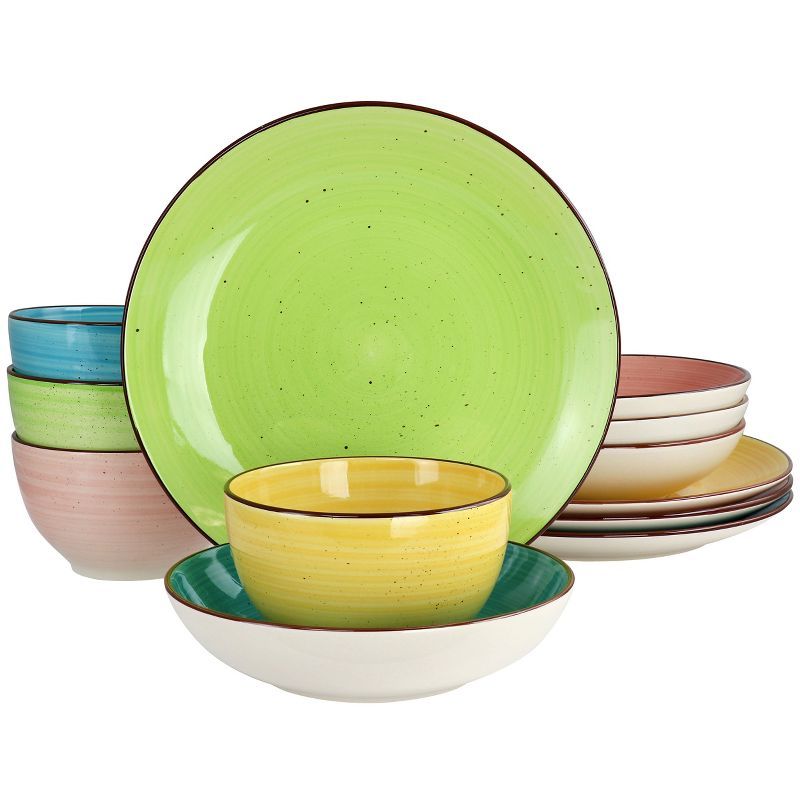 Hudson Assorted Colors Ceramic Dinnerware Set, Service for 4