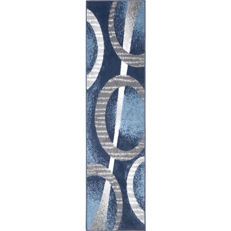 Midnight Blue & Grey Geometric Polypropylene Runner Rug 22"x5"