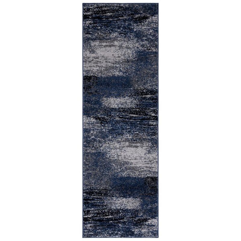 Grey and Blue Abstract Runner Rug with Synthetic Fibers