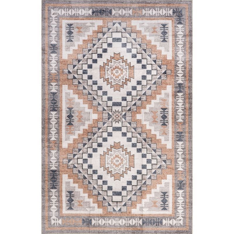 Leighton Light Orange Southwestern Washable Synthetic Area Rug