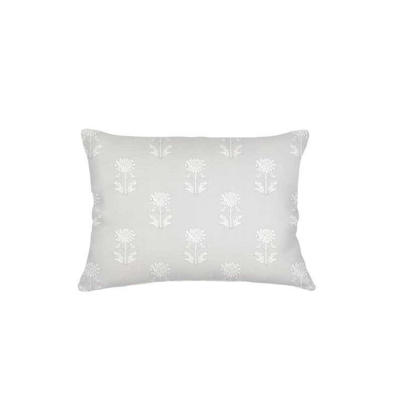 Grey Floral Block Print Linen Throw Pillow 14x20