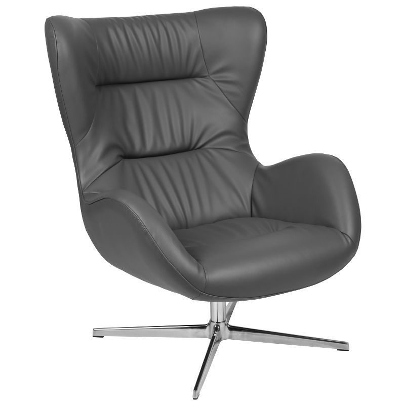 Gray Faux Leather Swivel Lounge Chair with Metal Base