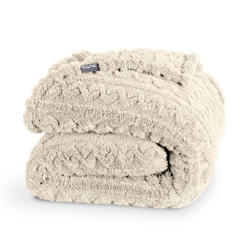 Oyster Twin/Twin XL Faux Shearling Cable Knit Blanket