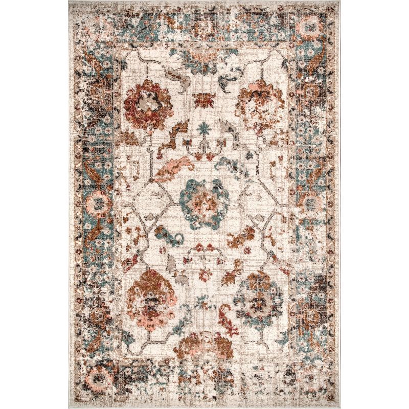 Cecil Beige Vintage Floral 3' x 5' Synthetic Area Rug