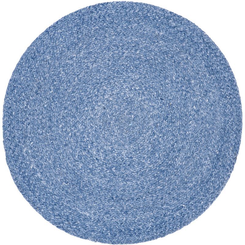 Handmade Blue Braided Round Synthetic Area Rug