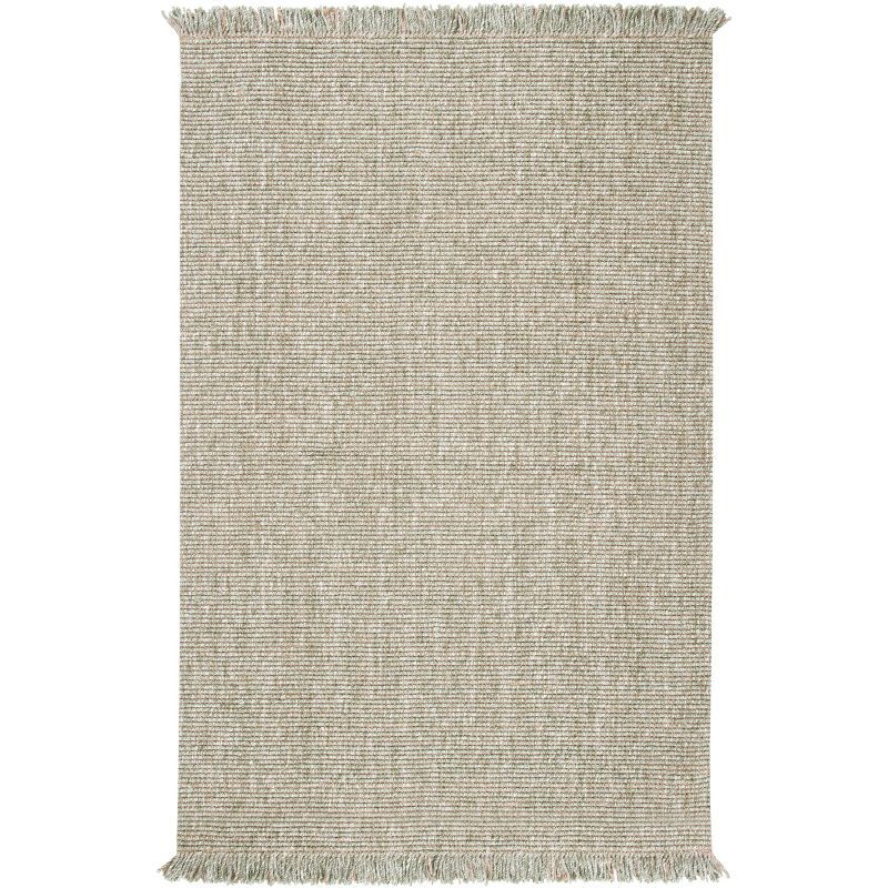 Hand-Woven Green and Natural Jute Area Rug, 5' x 8'