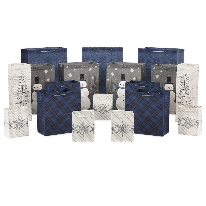 Assorted Blue and Silver Holiday Gift Bags Set