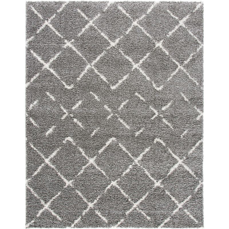 Ivory Rectangular Shag Synthetic Area Rug 6'7" x 9'2"