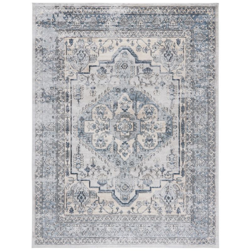 Ivory and Light Blue Hand-Knotted Rectangular Rug 8' x 10'