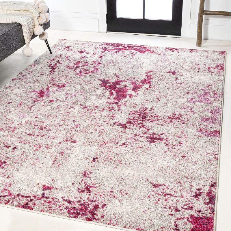 Maroon and Gray Abstract 4' x 6' Synthetic Area Rug