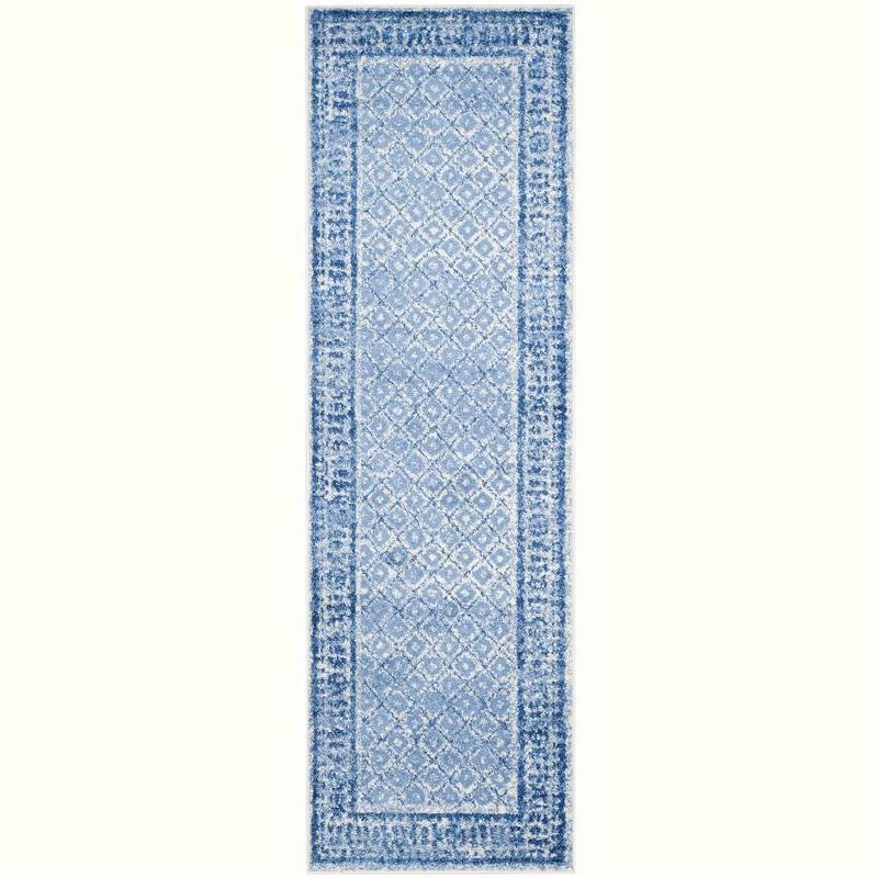 Silver and Blue Synthetic Reversible Runner Rug