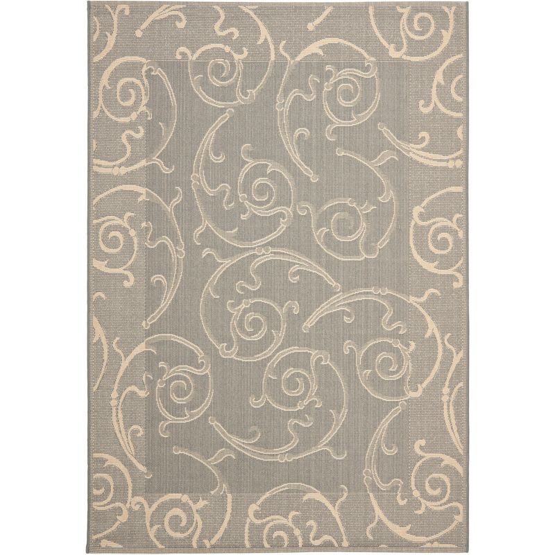 Grey and Natural Baroque Print Reversible Outdoor Area Rug