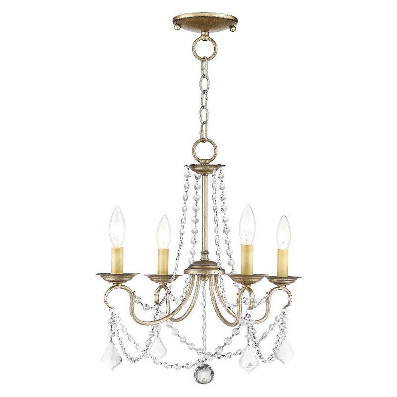 Elegant Mini 4-Light Chandelier with Crystal Accents and Antique Silver Leaf Finish