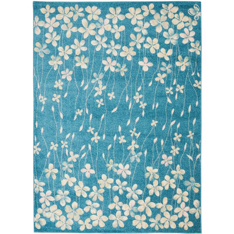 Handmade Turquoise Floral 4' x 6' Synthetic Area Rug