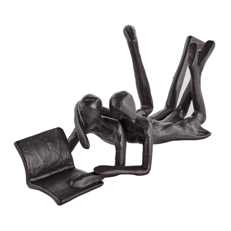 Brown Cast Iron Abstract Couple Reading Book Sculpture