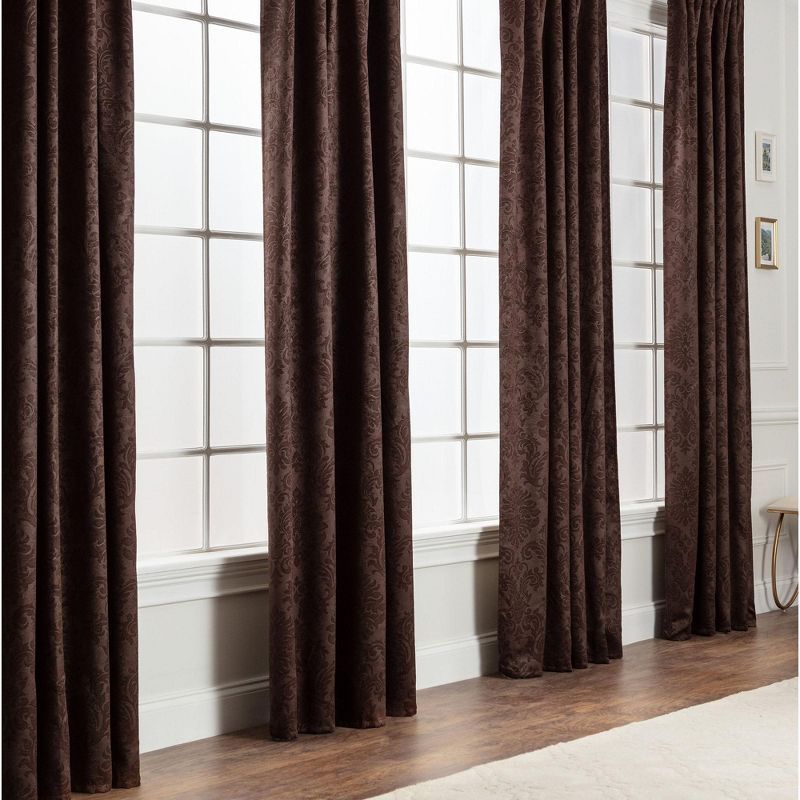 Mink Polyester Blackout Embossed Damask Window Curtain Panels, 52 x 108 Inches