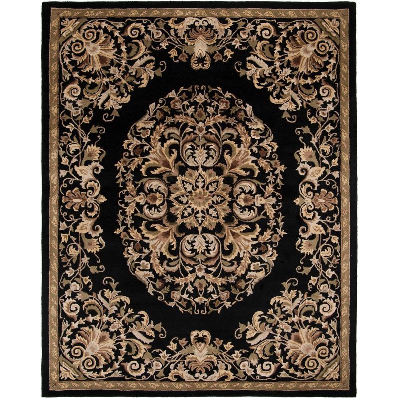 Elegant Heritage Black Wool 7'6" x 9'6" Hand-Tufted Area Rug