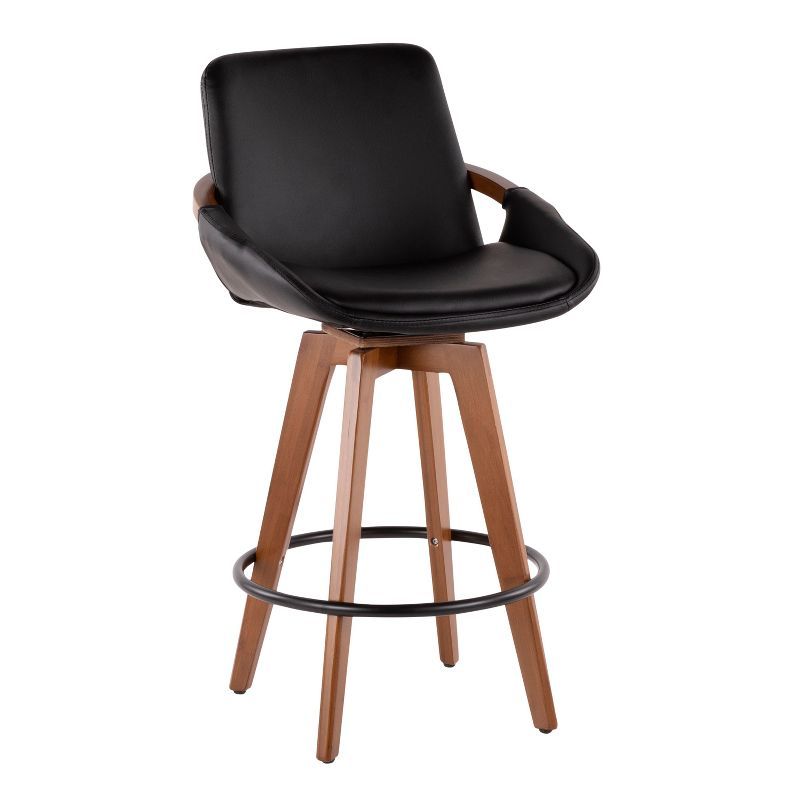 Cosmo 26" Black and Walnut Modern Swivel Counter Stool