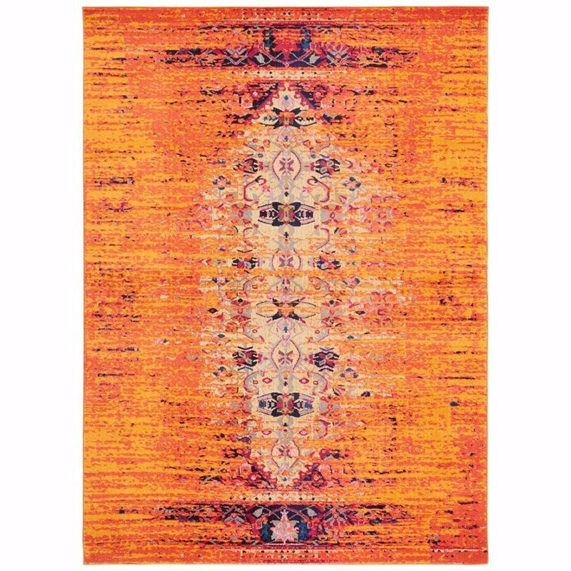 Large Red and Orange Synthetic Rectangular Area Rug