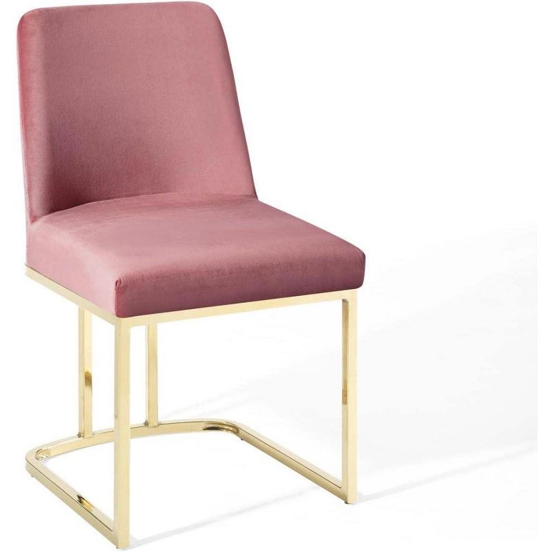Gold Dusty Rose Velvet Upholstered Side Chair with Metal Base