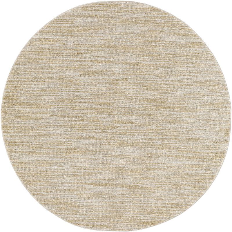 Ivory Gold Round Easy Care Synthetic Indoor Outdoor Rug