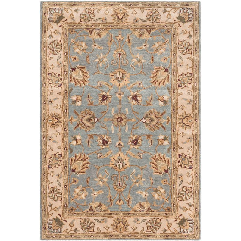 Handmade Blue and Beige Wool Tufted Oriental Area Rug