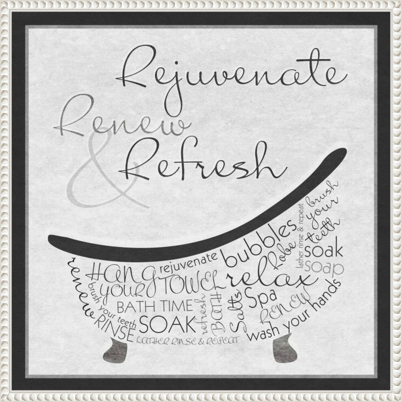 22"x22" White and Black Canvas Bath Quote Framed Art