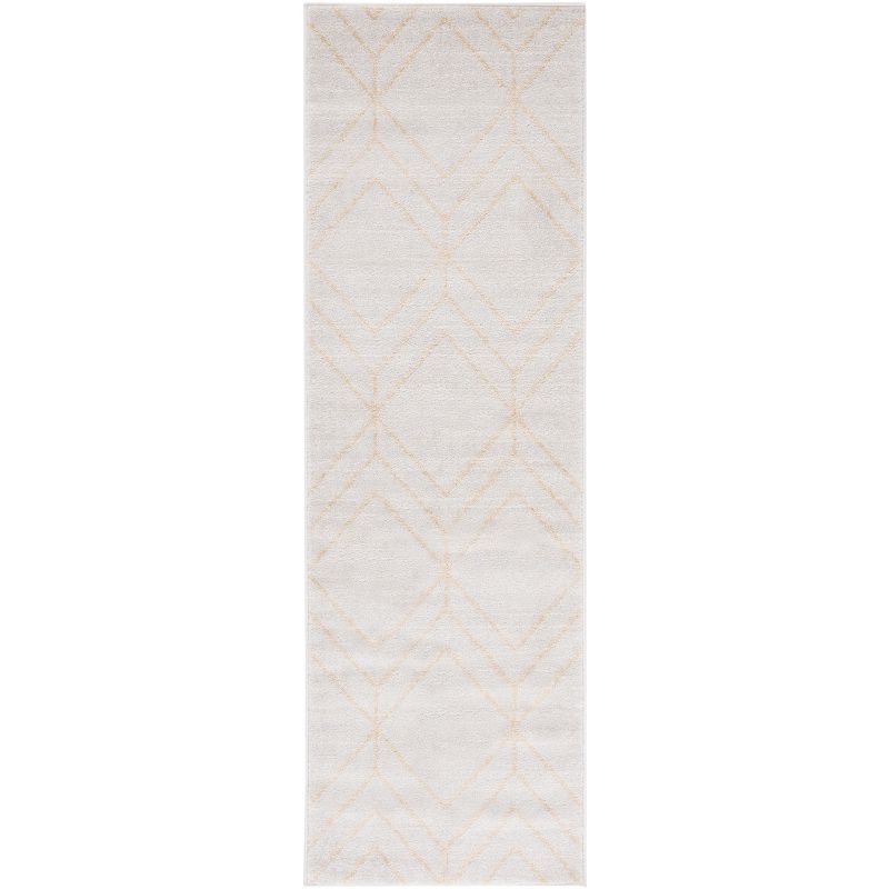 Ivory and Gold Geometric Runner Rug, 2'6" x 8'