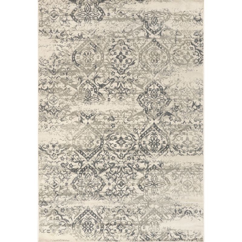 Gray Floral Synthetic Easy Care Rectangular Area Rug